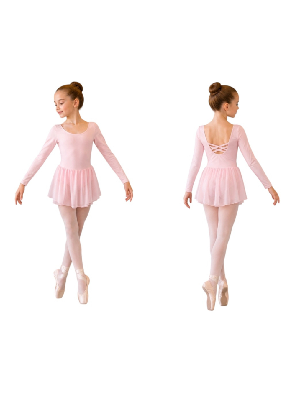 Arshiner Girls Ballet Leotard Dress Pink Long Sleeve Dance Dress Size 140 9/10